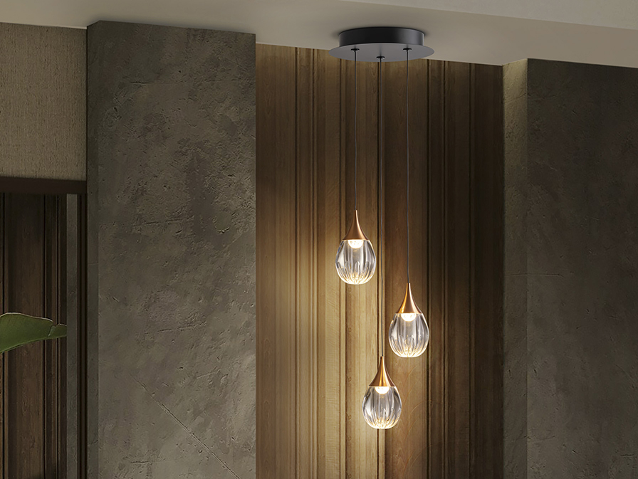 Schuller  Pendants Corina 403658  CORINA - LAMP 3L BLACK-COPPER